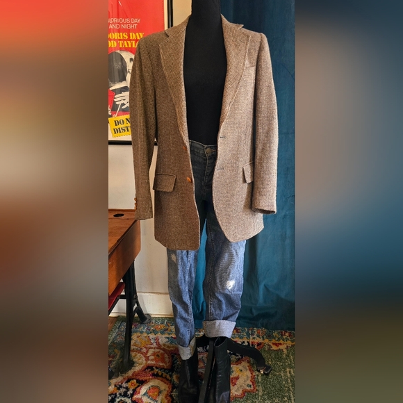 😍OVERSIZED VINTAGE STANLEY BLACKER WOOL BLAZER LEATHER BUTTONS😍 - Picture 2 of 6